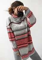 Vinter - Loose grey turtleneck winter printed sweater