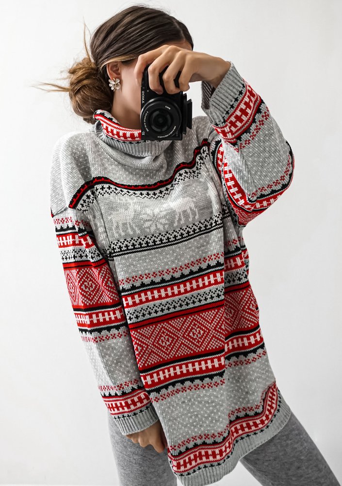 Vinter - Loose turtleneck winter printed sweater