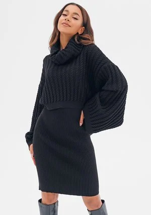 Maisy - Sweter w warkocze z wiskozy Czarny