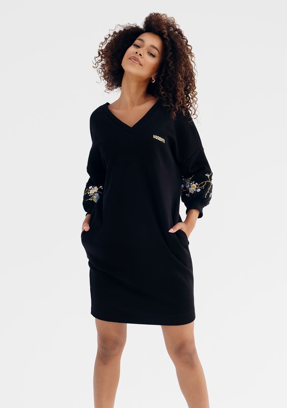 Dina - Embroidered black cotton dress