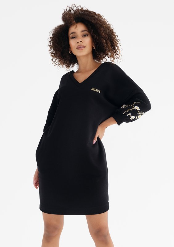 Dina - Embroidered black cotton dress