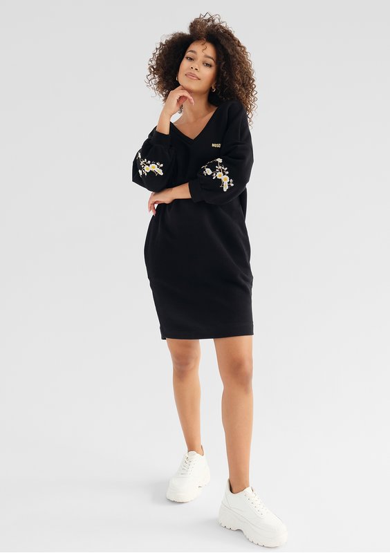 Dina - Embroidered black cotton dress