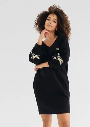 Dina - Embroidered black cotton dress
