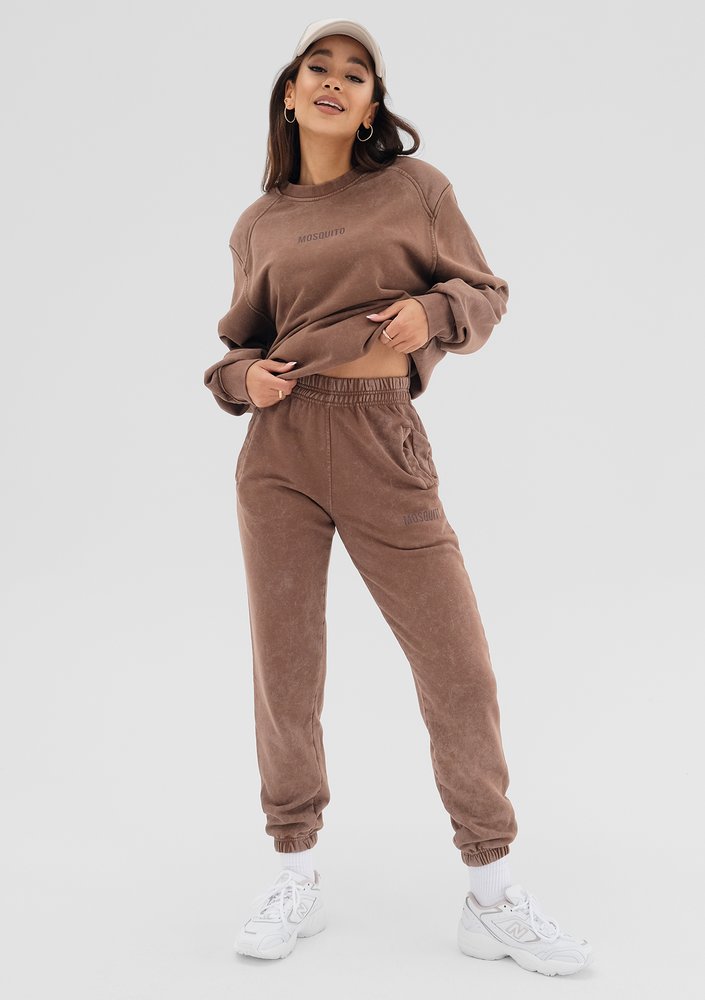 Tiffi - Spodnie z efektem sprania Brązowe