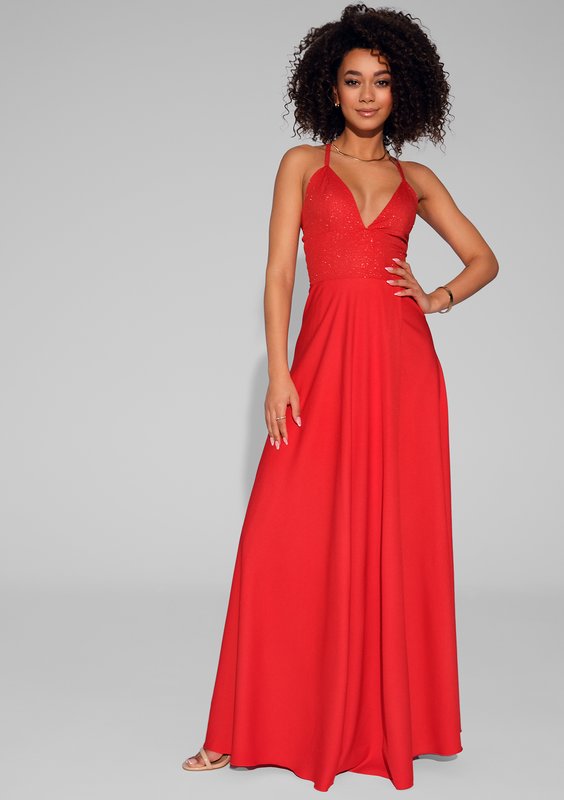 Selena - Shiny red satin maxi dress