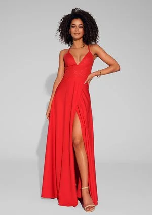Selena - Sukienka maxi na ramiączkach Czerwona