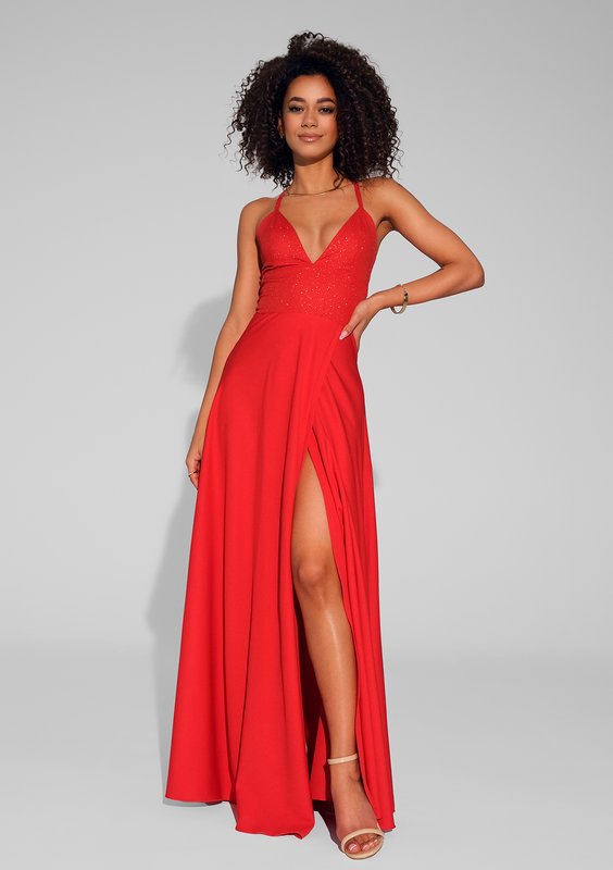 Selena - Shiny red satin maxi dress