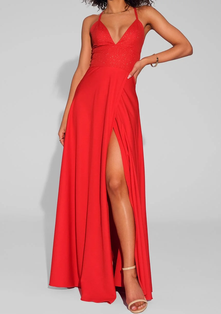 Selena - Sukienka maxi na ramiączkach Czerwona
