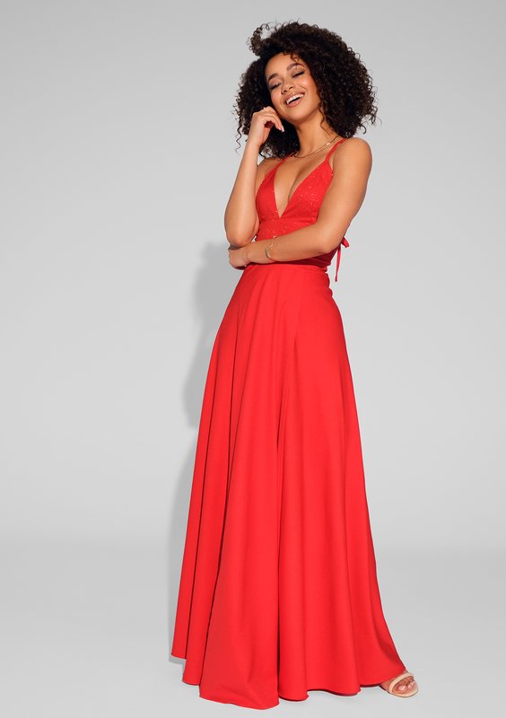 Selena - Shiny red satin maxi dress