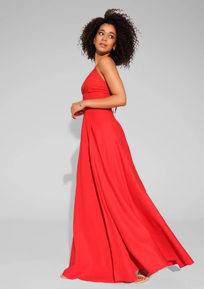 Selena - Shiny red satin maxi dress