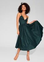 Livia - Green midi brocade strap dress