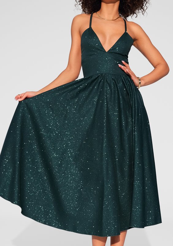 Livia - Green midi brocade strap dress