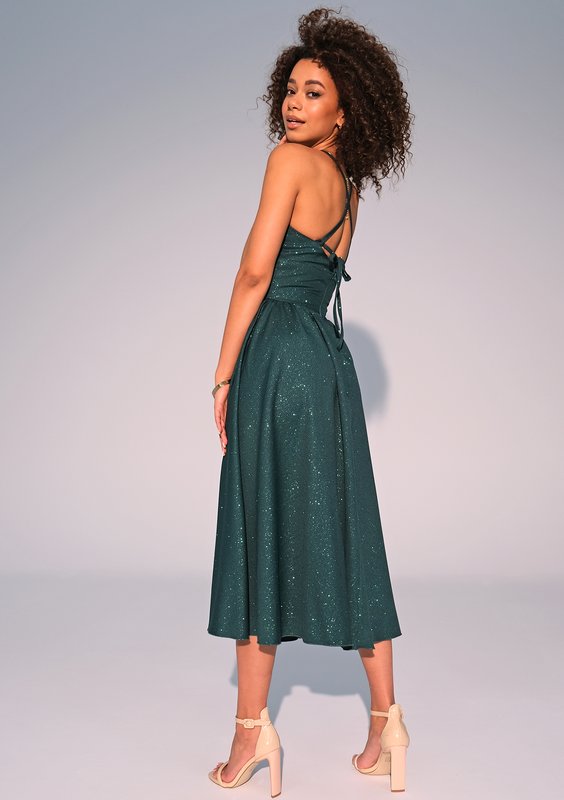 Livia - Green midi brocade strap dress