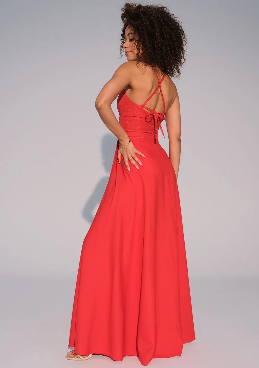 Selena - Shiny red satin maxi dress