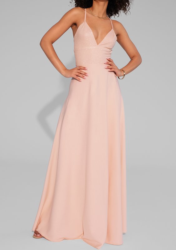 Selena - Shiny nude maxi dress