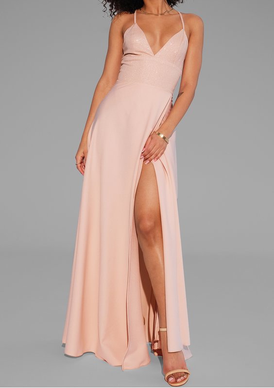 Selena - Shiny nude maxi dress