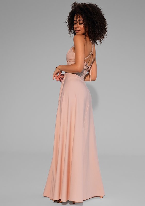 Selena - Shiny nude maxi dress