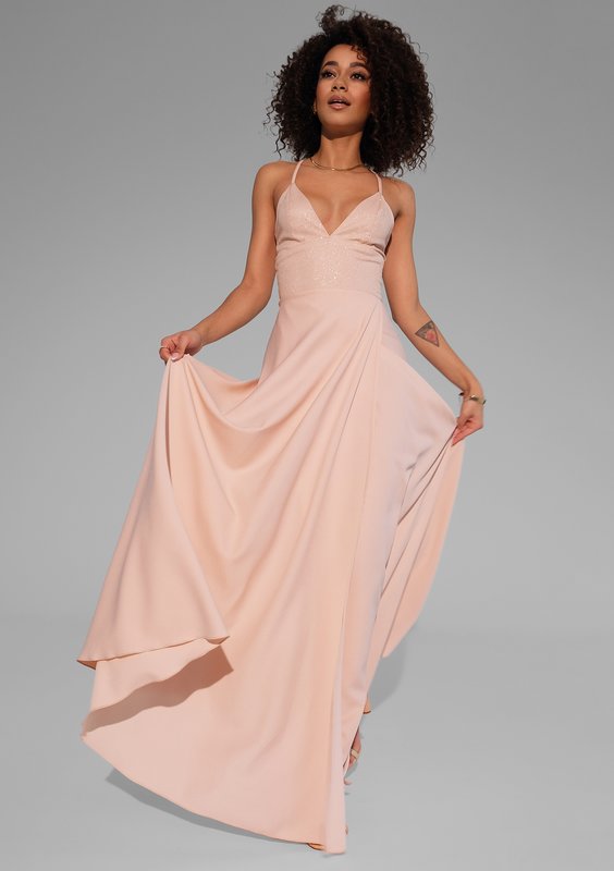 Selena - Shiny nude maxi dress