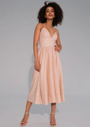 Livia - Black midi brocade strap dress