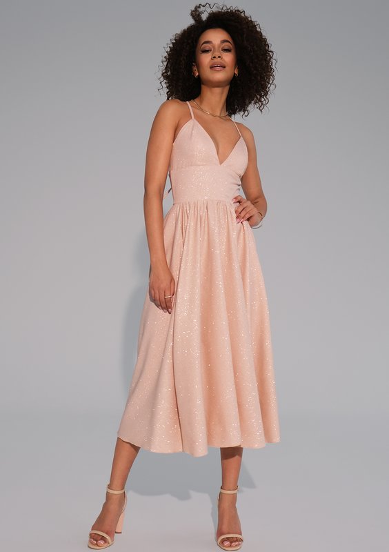 Livia - Black midi brocade strap dress