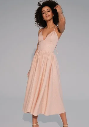 Livia - Black midi brocade strap dress