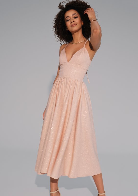 Livia - Black midi brocade strap dress