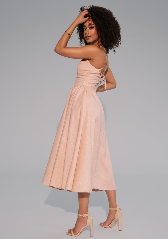 Livia - Black midi brocade strap dress