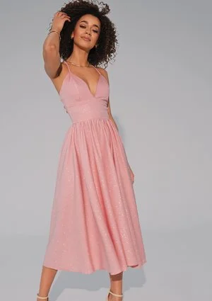 Livia - Powder pink midi brocade strap dress