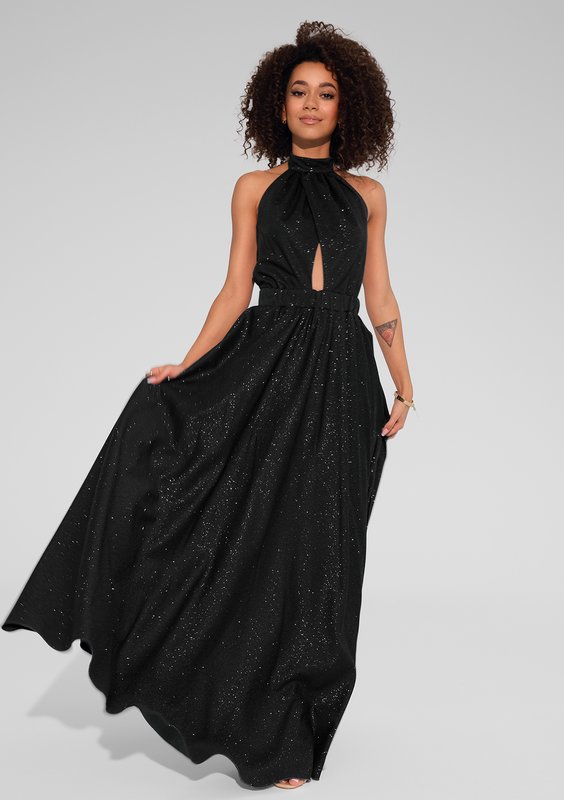 Cindy - Brokatowa sukienka maxi Czarna