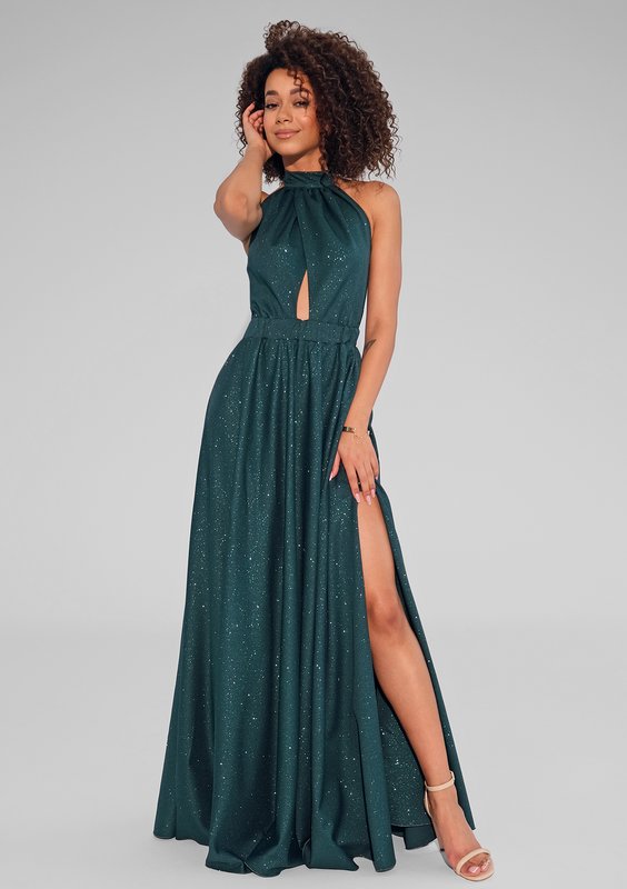 Cindy - Shiny green maxi dress