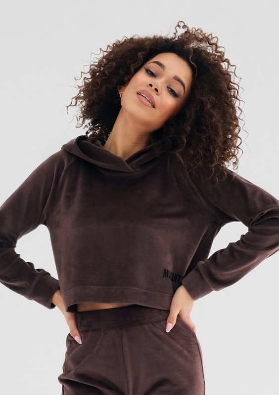 Mui - Bluza z kapturem velvet Brązowa