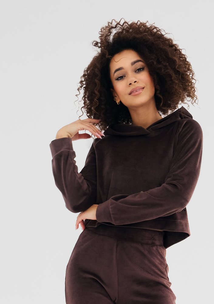 Mui - Bluza z kapturem velvet Brązowa