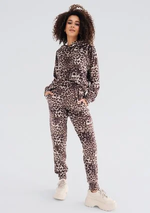 Zuno - Leopard printed velvet sweatpants