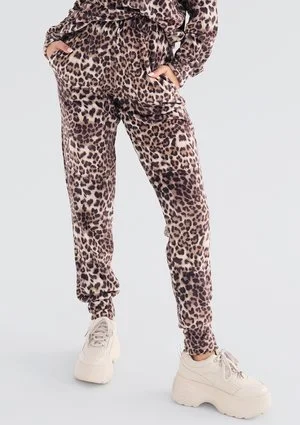 Zuno - Spodnie velvet dresowe w cętki