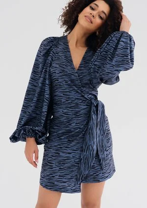 Tilly - Blue zebra printed mini wrap dress