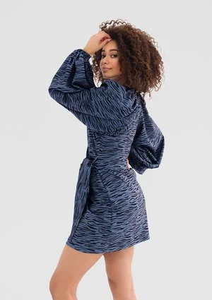 Tilly - Blue zebra printed mini wrap dress