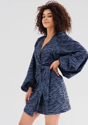 Tilly - Blue zebra printed mini wrap dress