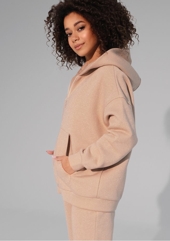 York - Beige shiny zipped jumper