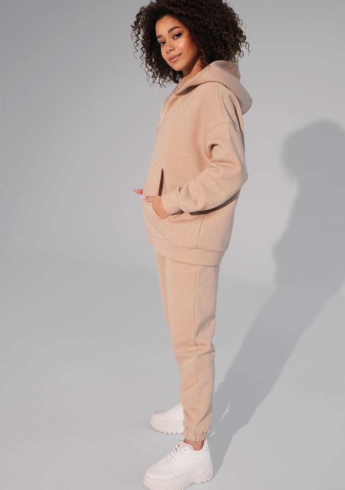 York - Beige shiny zipped jumper