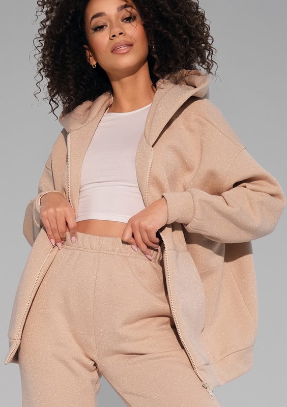 York - Beige shiny zipped jumper