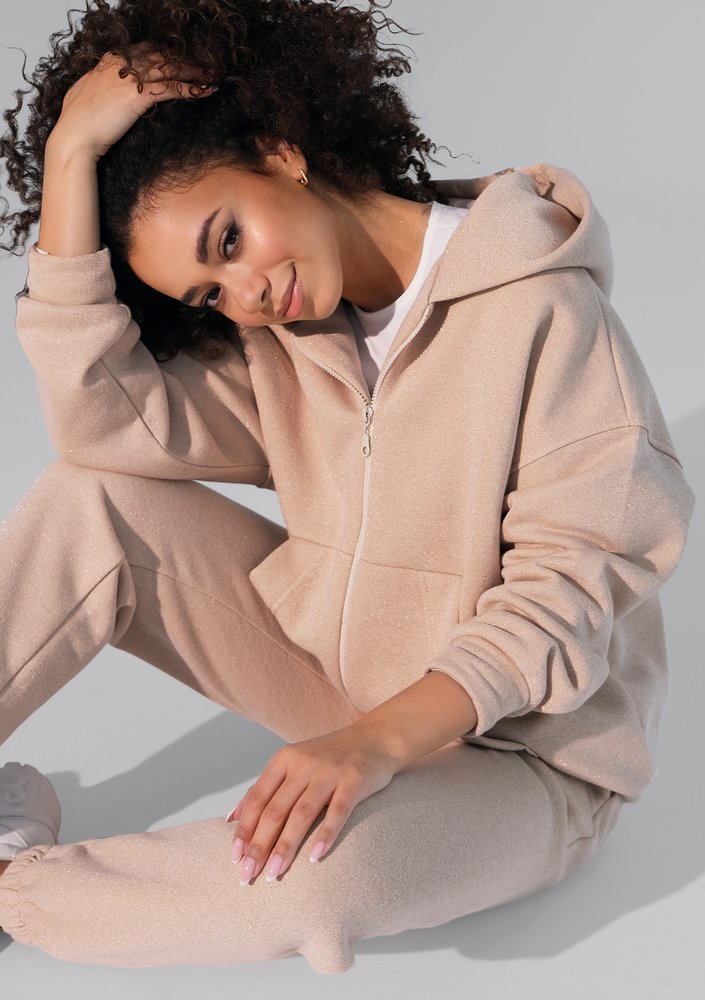 York - Beige shiny zipped jumper