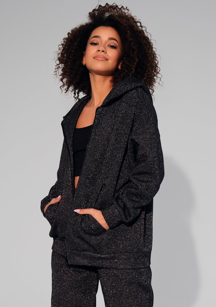 York - Black shiny zipped jumper