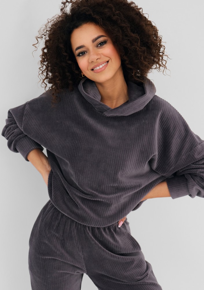 Jogg - Bluza welurowa w prążki Szara