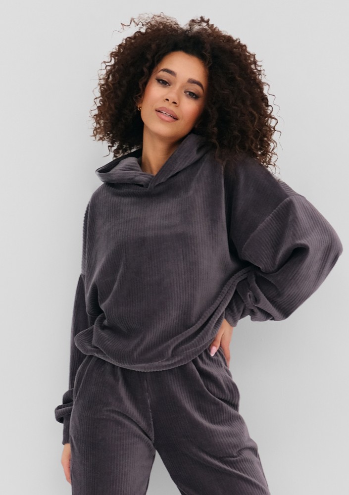 Jogg - Bluza welurowa w prążki Szara