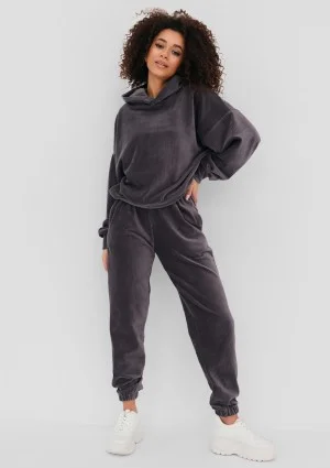 Jogg - Bluza welurowa w prążki Szara