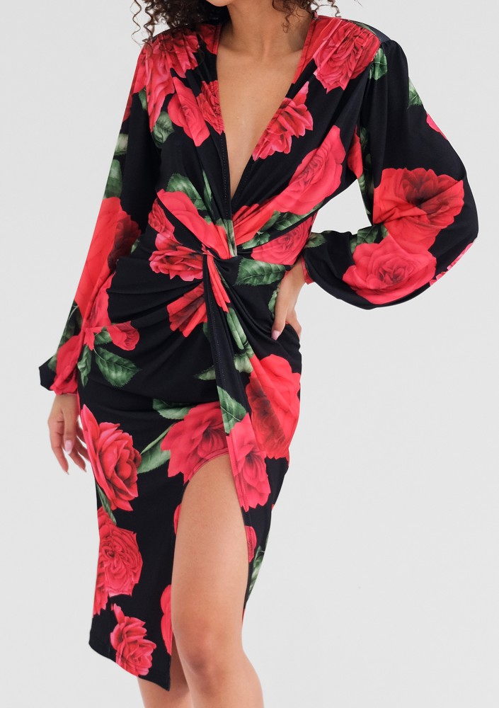 Labelle - Coctail midi dress with a roses print