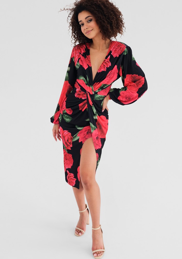 Labelle - Coctail midi dress with a roses print