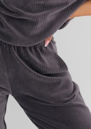 Jogg - Spodnie welurowe w prążki Szare