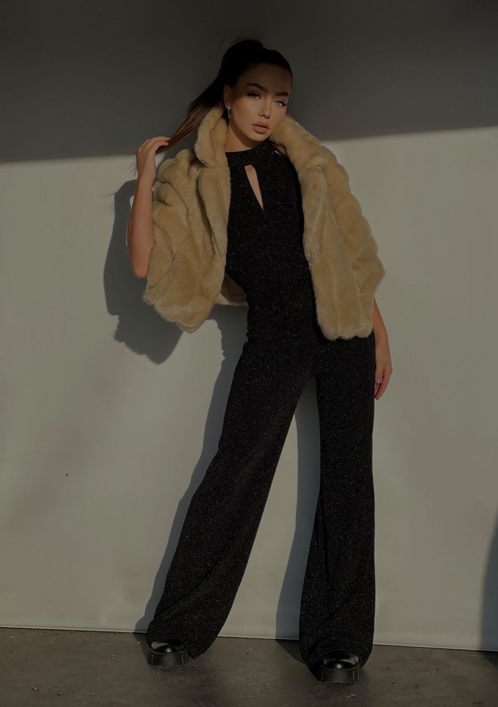 Megan - Shiny black maxi jumpsuit