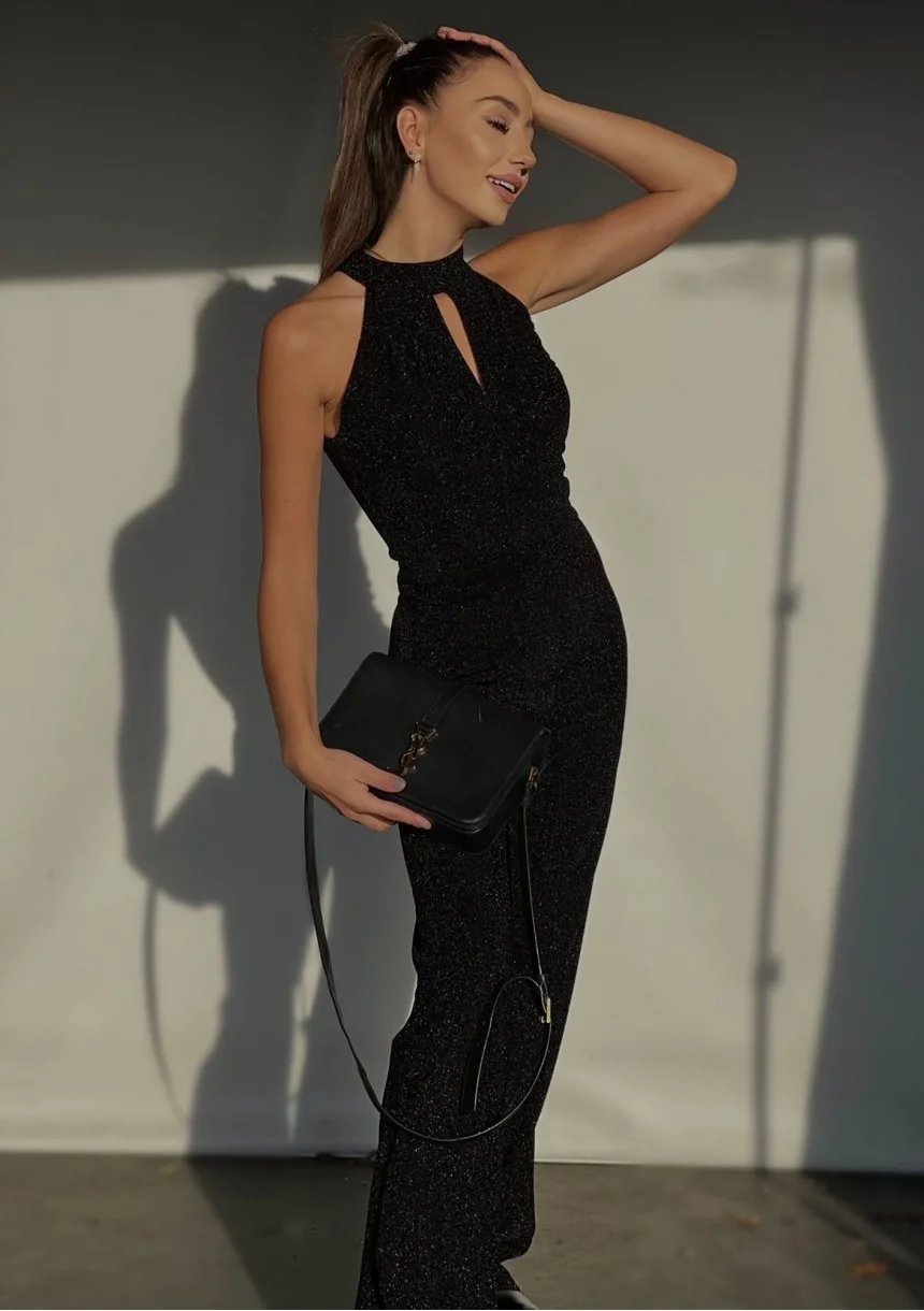 Megan - Shiny black maxi jumpsuit